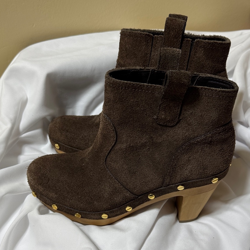 Tory Burch Dark Brown Suede Studded Ankle Booties
